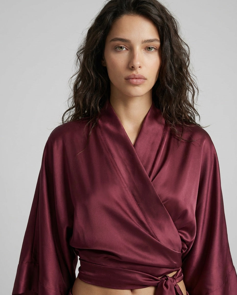 Blushed Kiss | Muted Burgundy Satin Set