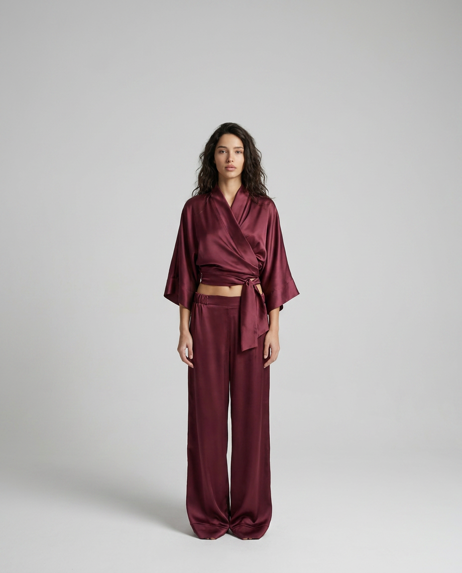 Blushed Kiss | Muted Burgundy Satin Set