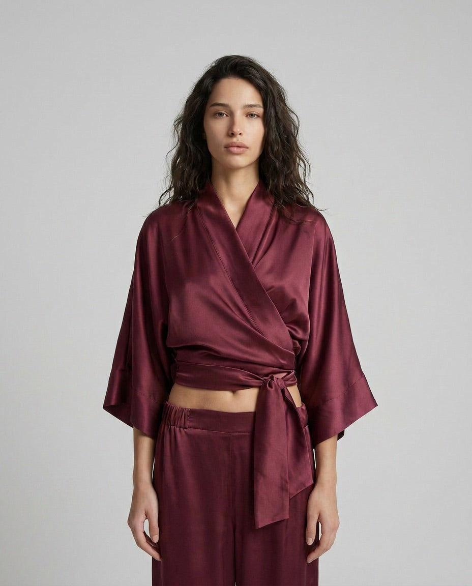 Blushed Kiss | Muted Burgundy Satin Set