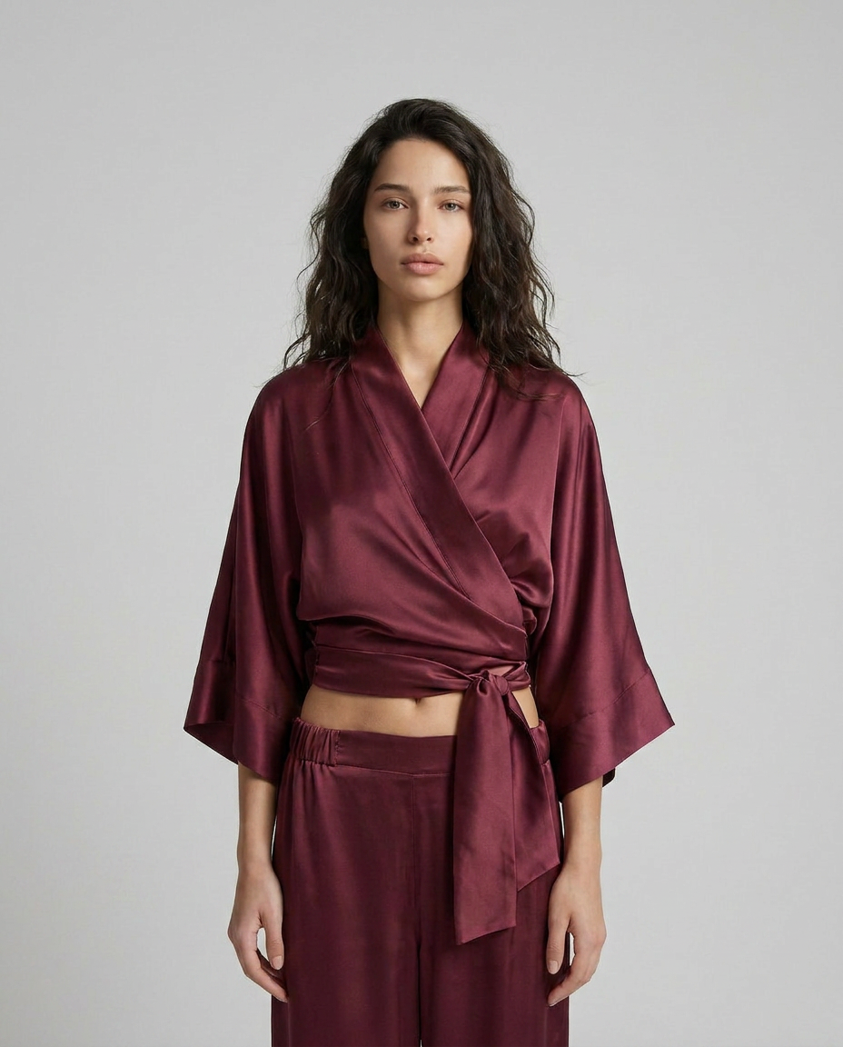Blushed Kiss | Muted Burgundy Satin Set