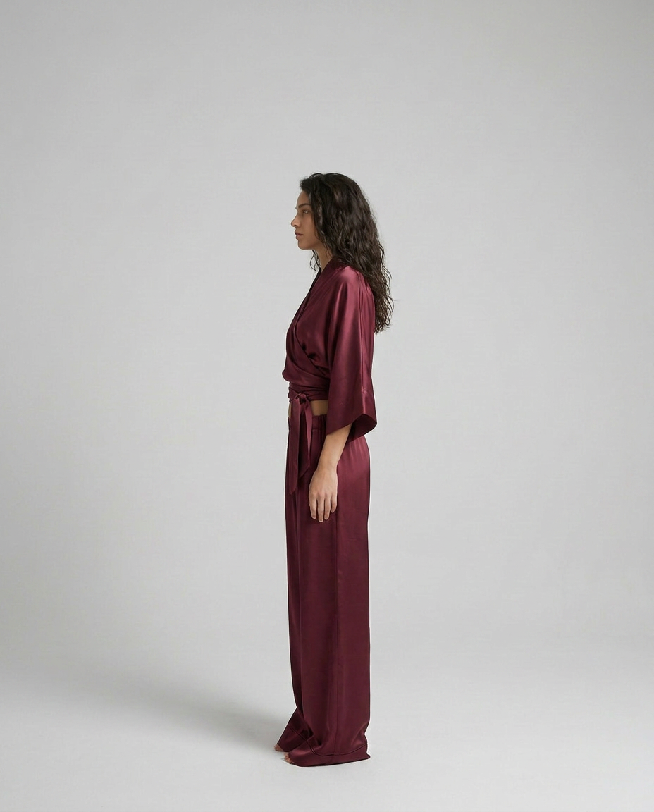 Blushed Kiss | Muted Burgundy Satin Set