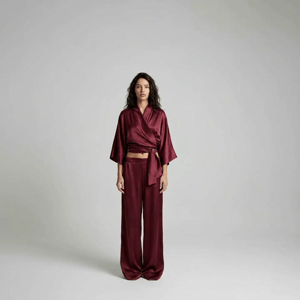 Blushed Kiss | Muted Burgundy Satin Set